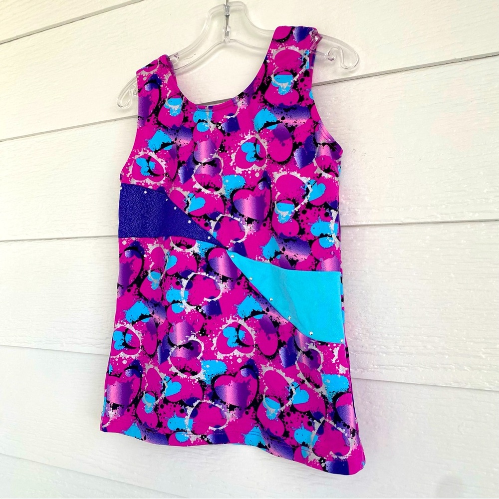 Moret Kids Gymnastics Tank Top Size Small 6/7 Pink/Purple/Teal/Silver